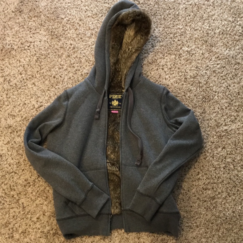Zip up fur lined hoodie