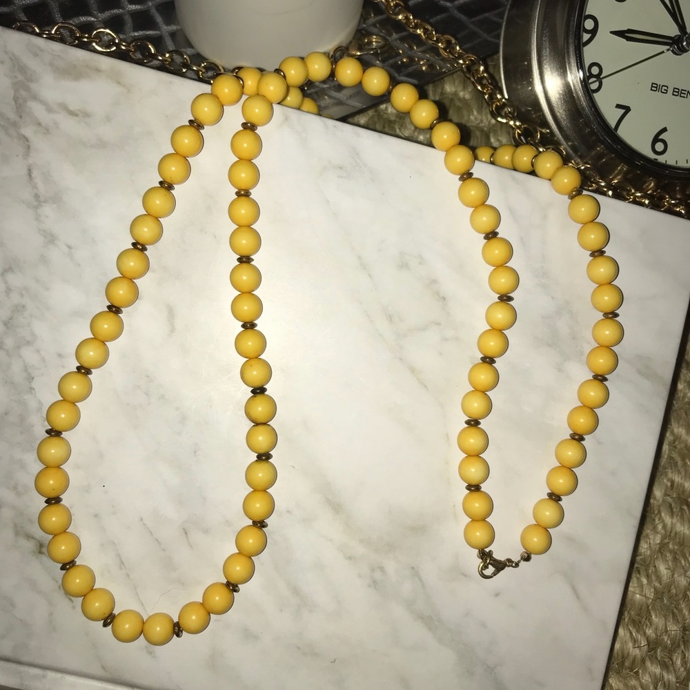 Long Yellow Beaded Necklace - small balls