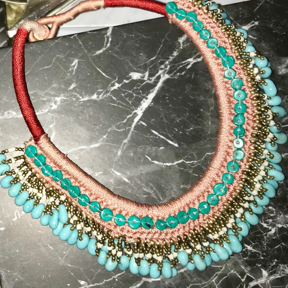 Boho Beaded Multi Colored Tribal Bib Necklace