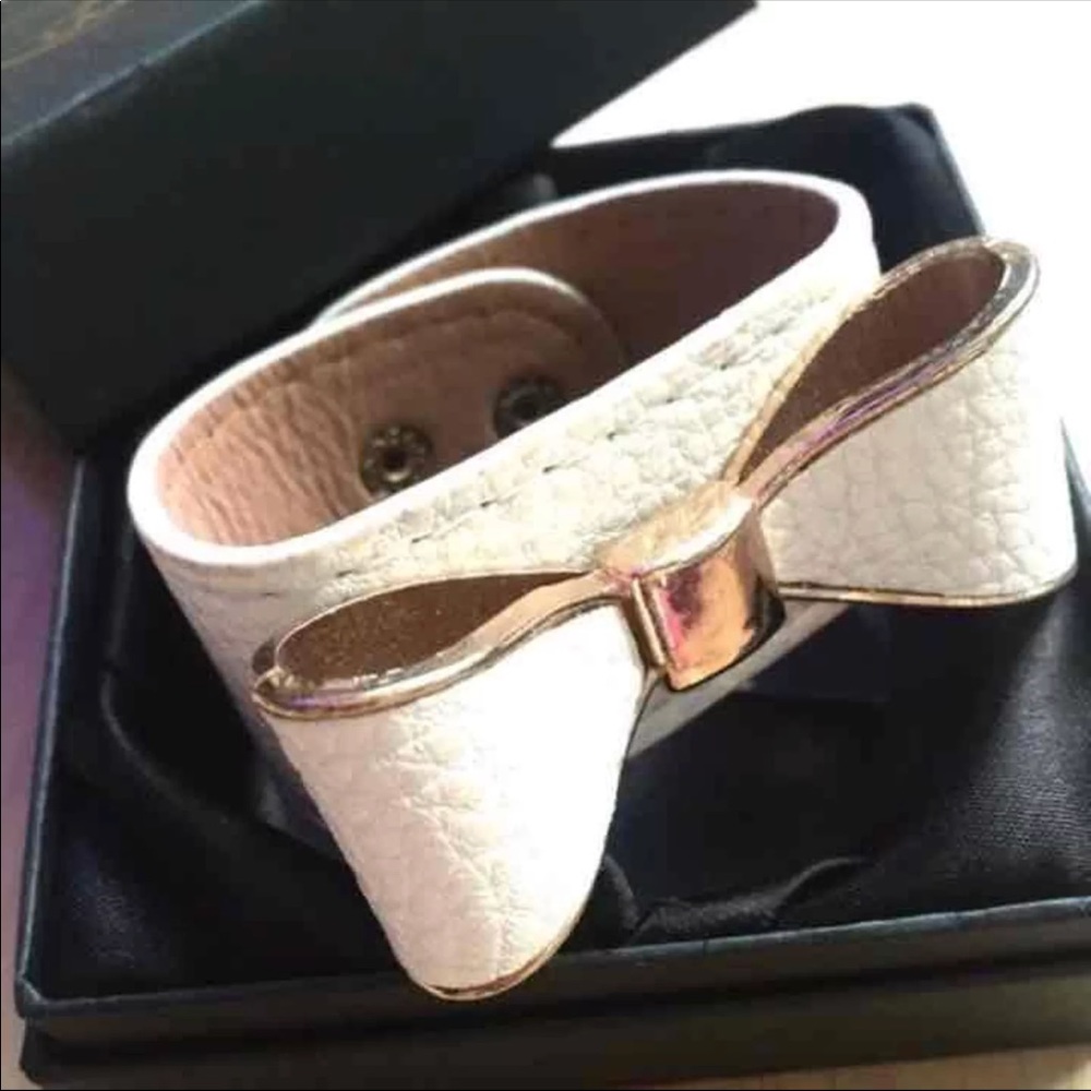 14K Plated & Leather Bow Bracelet