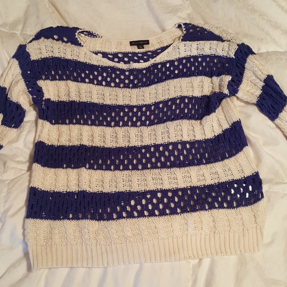 Willi Smith blue and white knit sweater