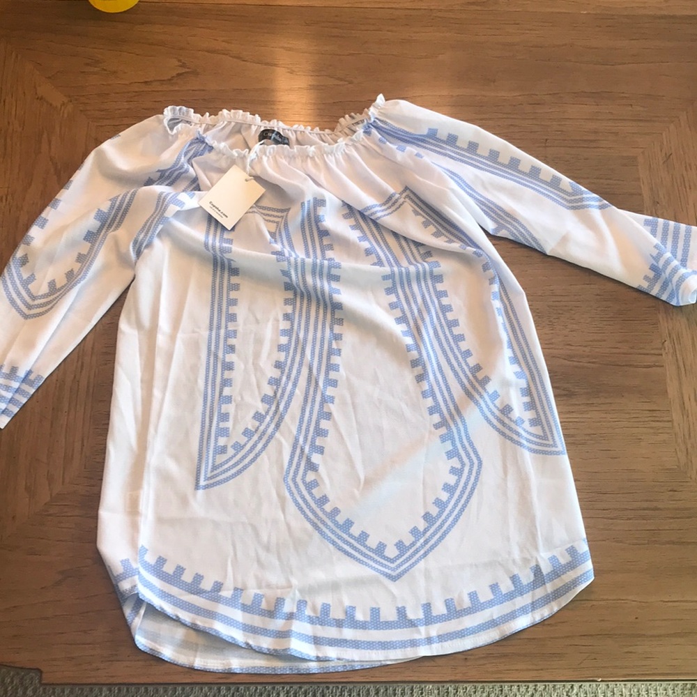 Cupshe off the shoulder dress blue and white