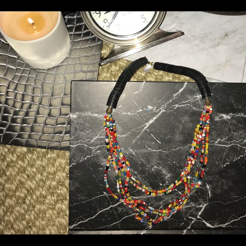 Multicolored and Black Beaded Tribal Bib Necklace
