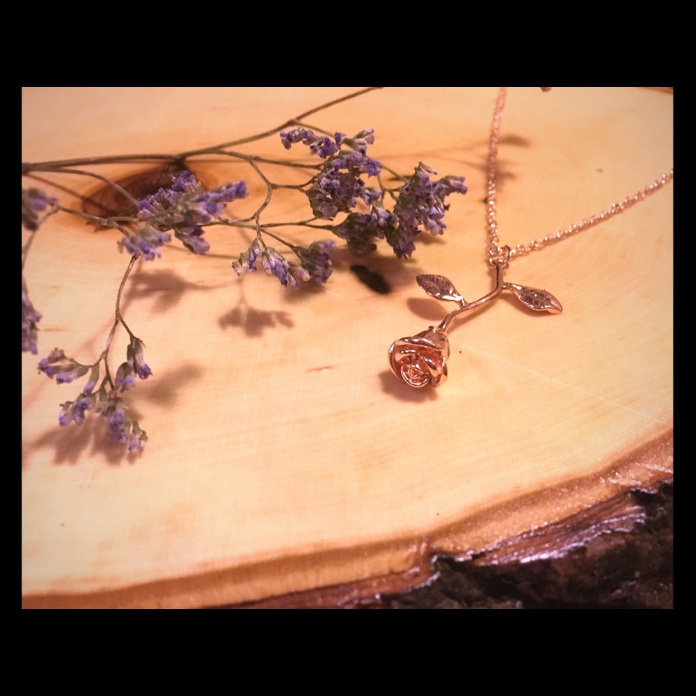 Rose gold rose necklace