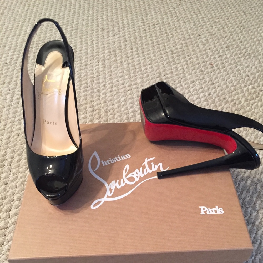 CHRISTIAN LOUBOUTIN Lady peep sling patent calf