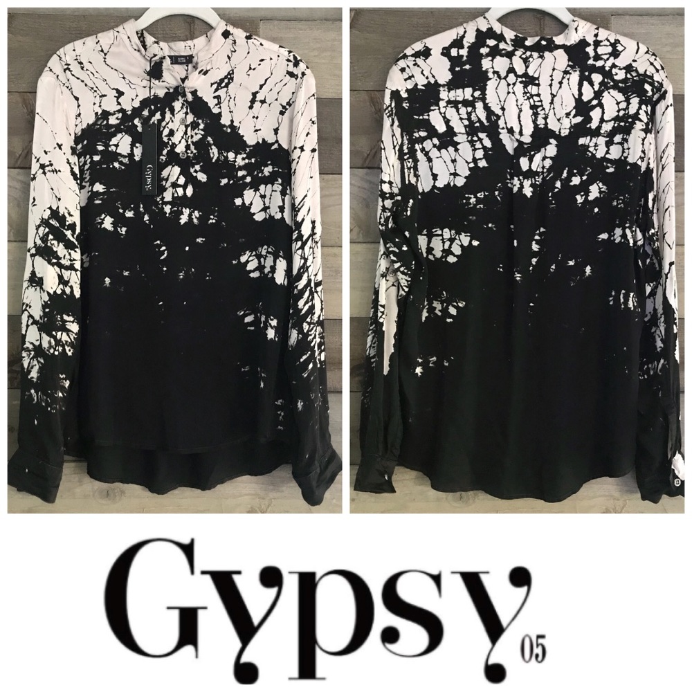 NWT! Gypsy05 Global Village Black&Cream Tiedye Top