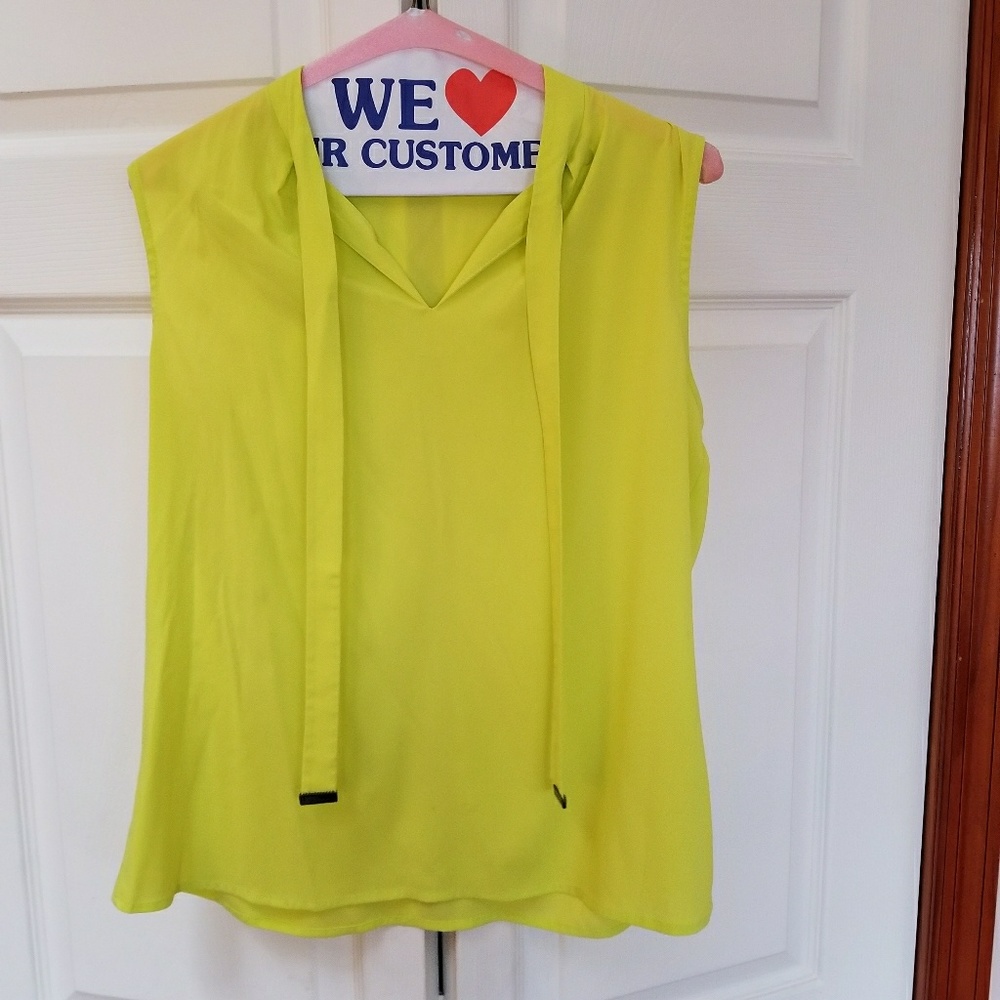Yellow Calvin Klein shell with tie neck detail