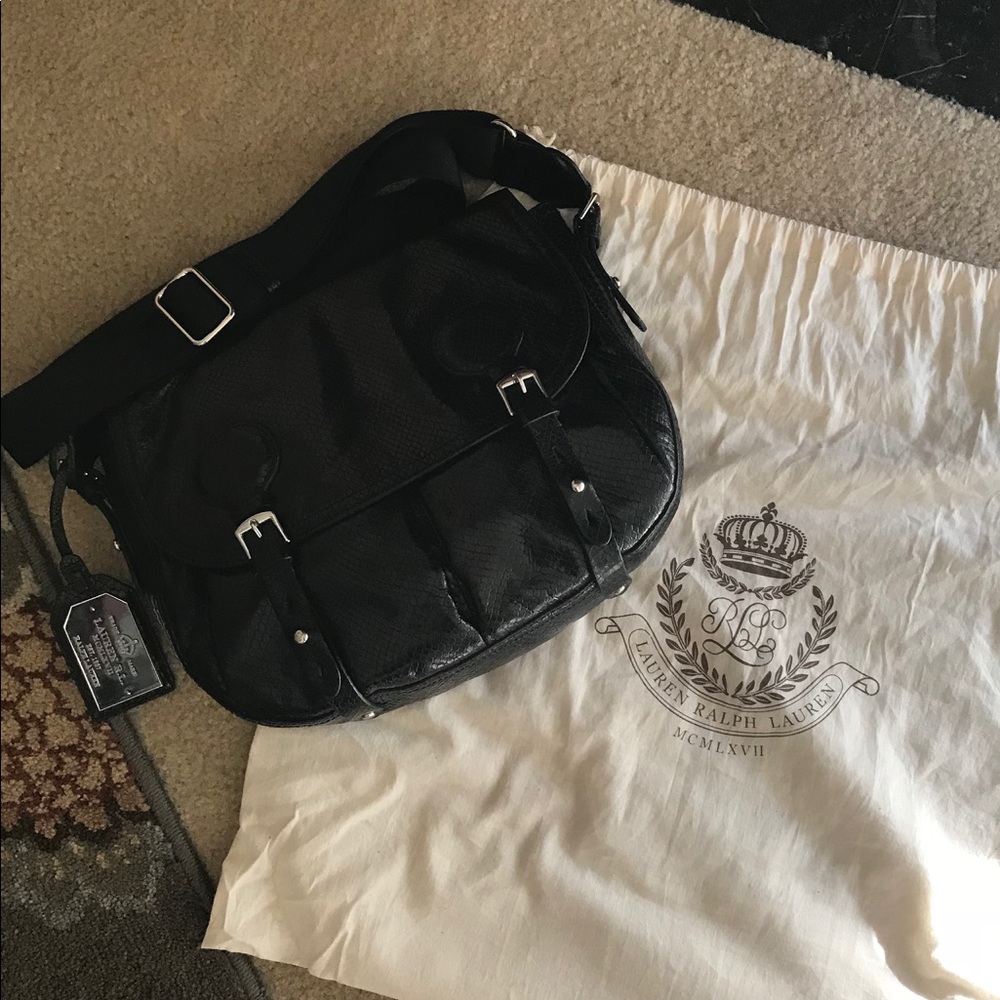 Lauren Ralph Lauren Black Alligator saddle bag