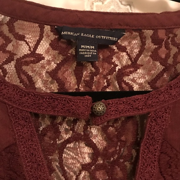 Wine Lace Bell Sleeve Peplum Top - Picture 2 of 3