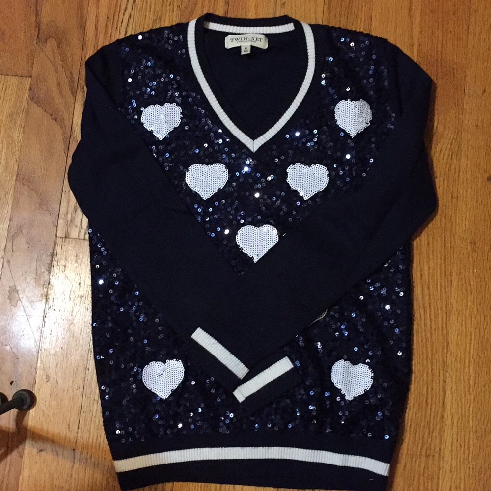TWIN-SET SIMONA BARBIERI NAVY GIRLS SWEATER SZ-10
