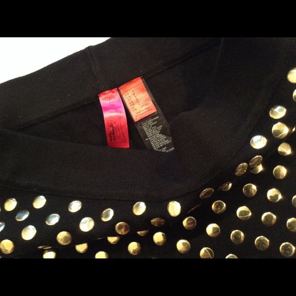 High Waisted Gold Studded Black Sweater Shorts - Picture 3 of 6