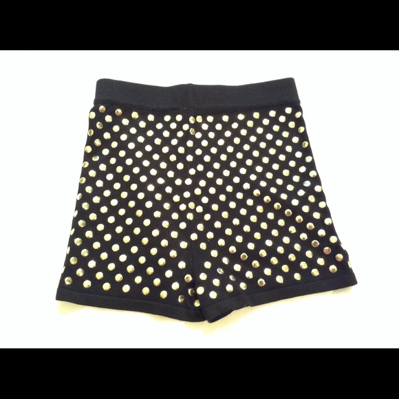 High Waisted Gold Studded Black Sweater Shorts - Picture 4 of 6