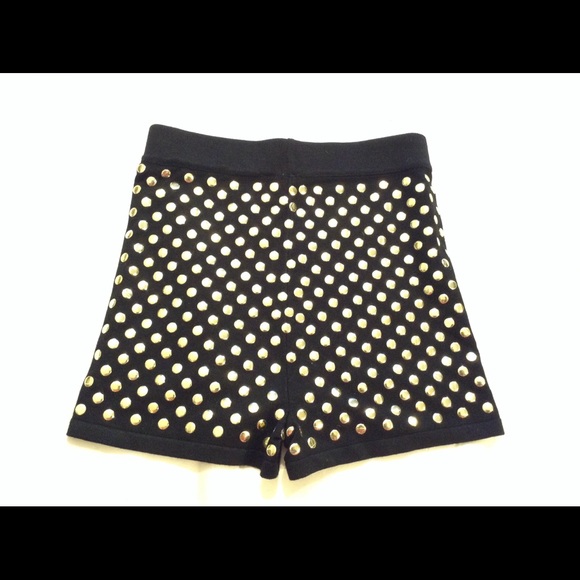 High Waisted Gold Studded Black Sweater Shorts - Picture 5 of 6