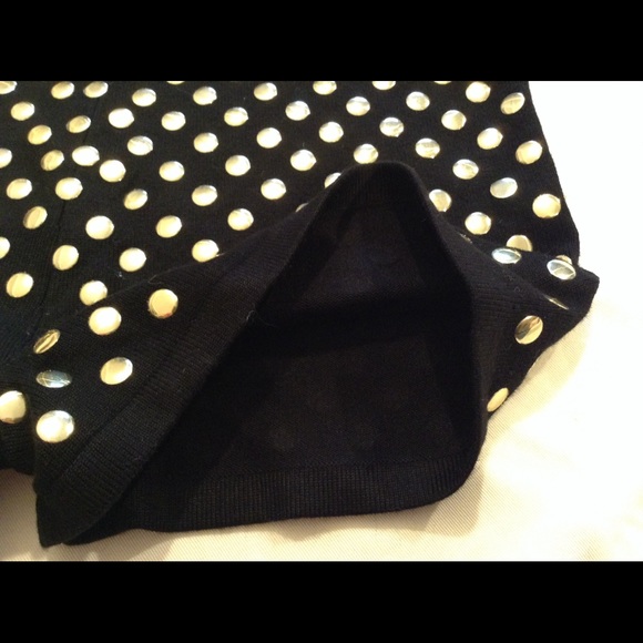 High Waisted Gold Studded Black Sweater Shorts - Picture 6 of 6