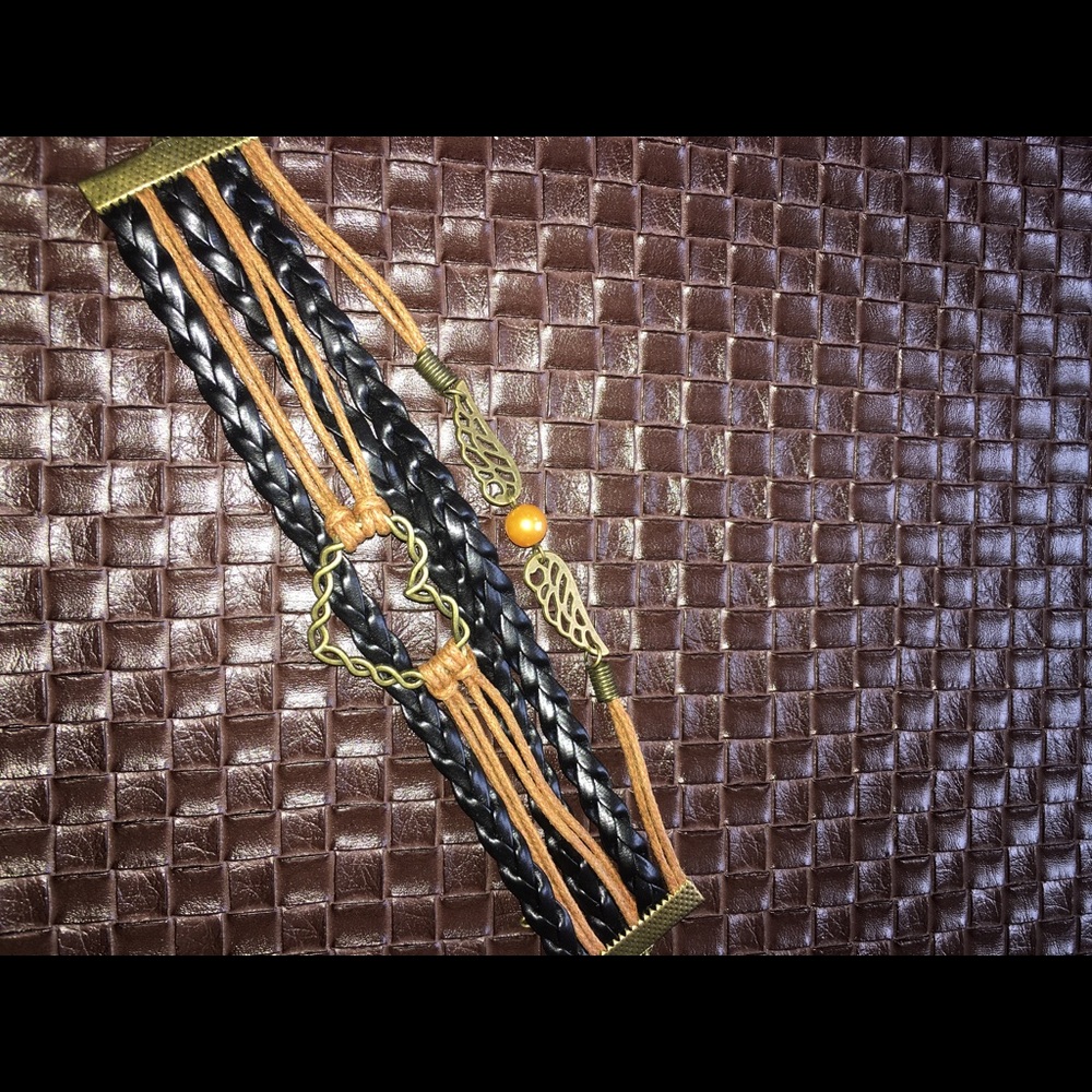 NWT brown black multi strand leather bracelet