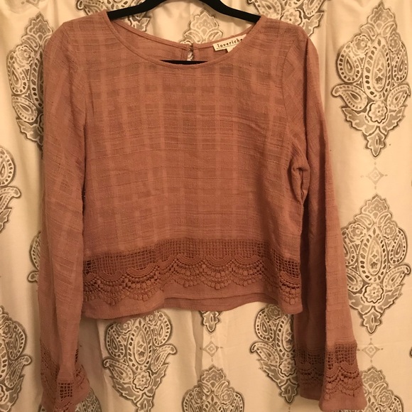 Blush Bell Sleeve Lace Trim Crop Top - Picture 3 of 4