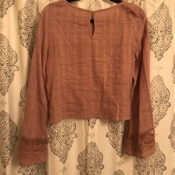 Blush Bell Sleeve Lace Trim Crop Top - Picture 4 of 4