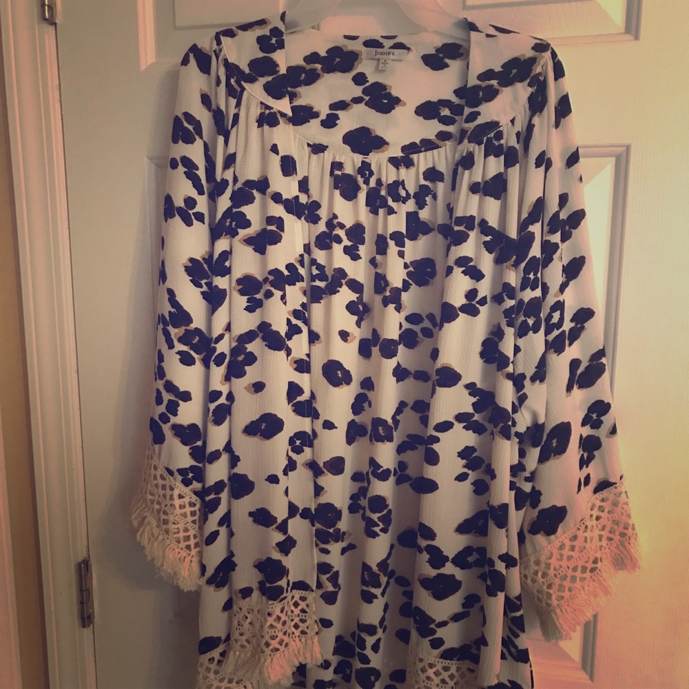 Leopard print kimono with fringe detail