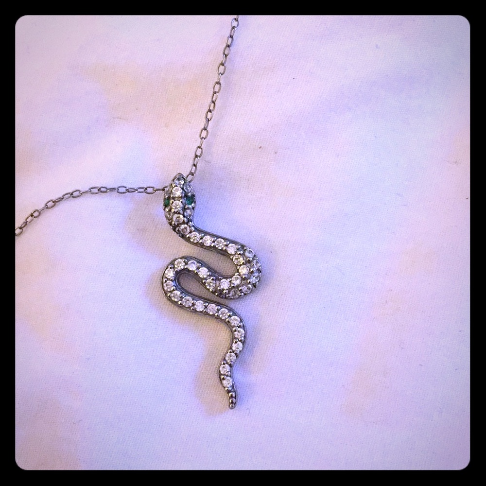 Snake Rhinestone and Silver Necklace