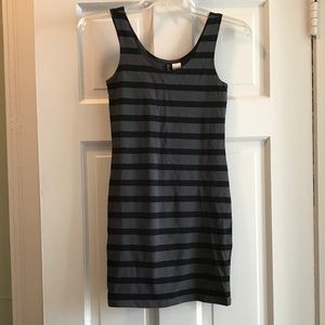 Black and Gray Striped Bodycon Dress