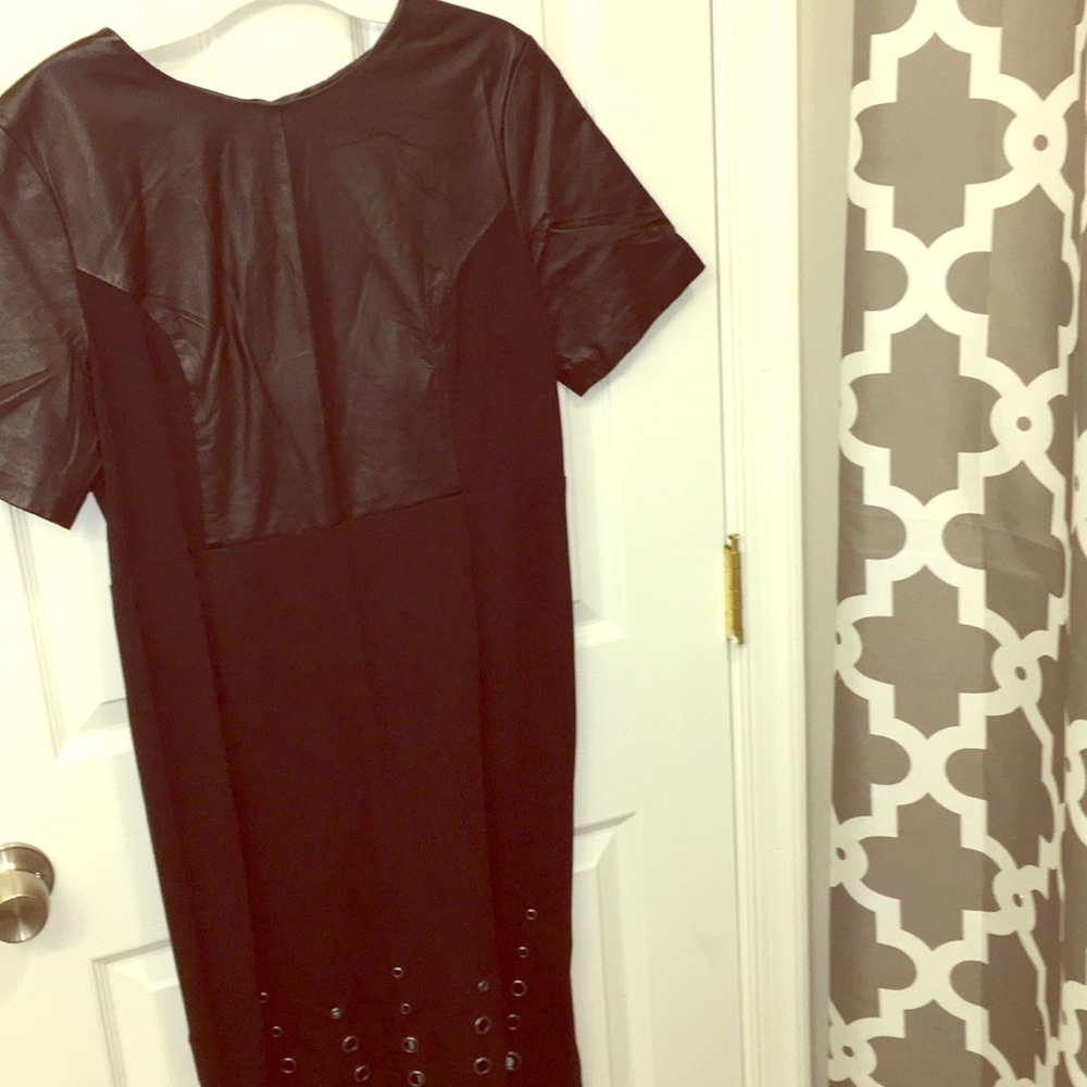 Feaux leather stretch backless midi dress