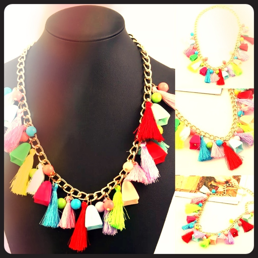 🆕 FRINGE & GOLD BOHO COUTURE MULTI COLOR NECKLACE