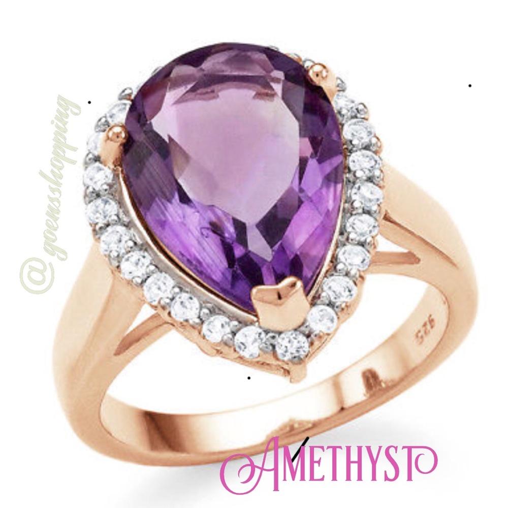 ROSE-GOLD Plated SILVER AMETHYST Cocktail Ring 6