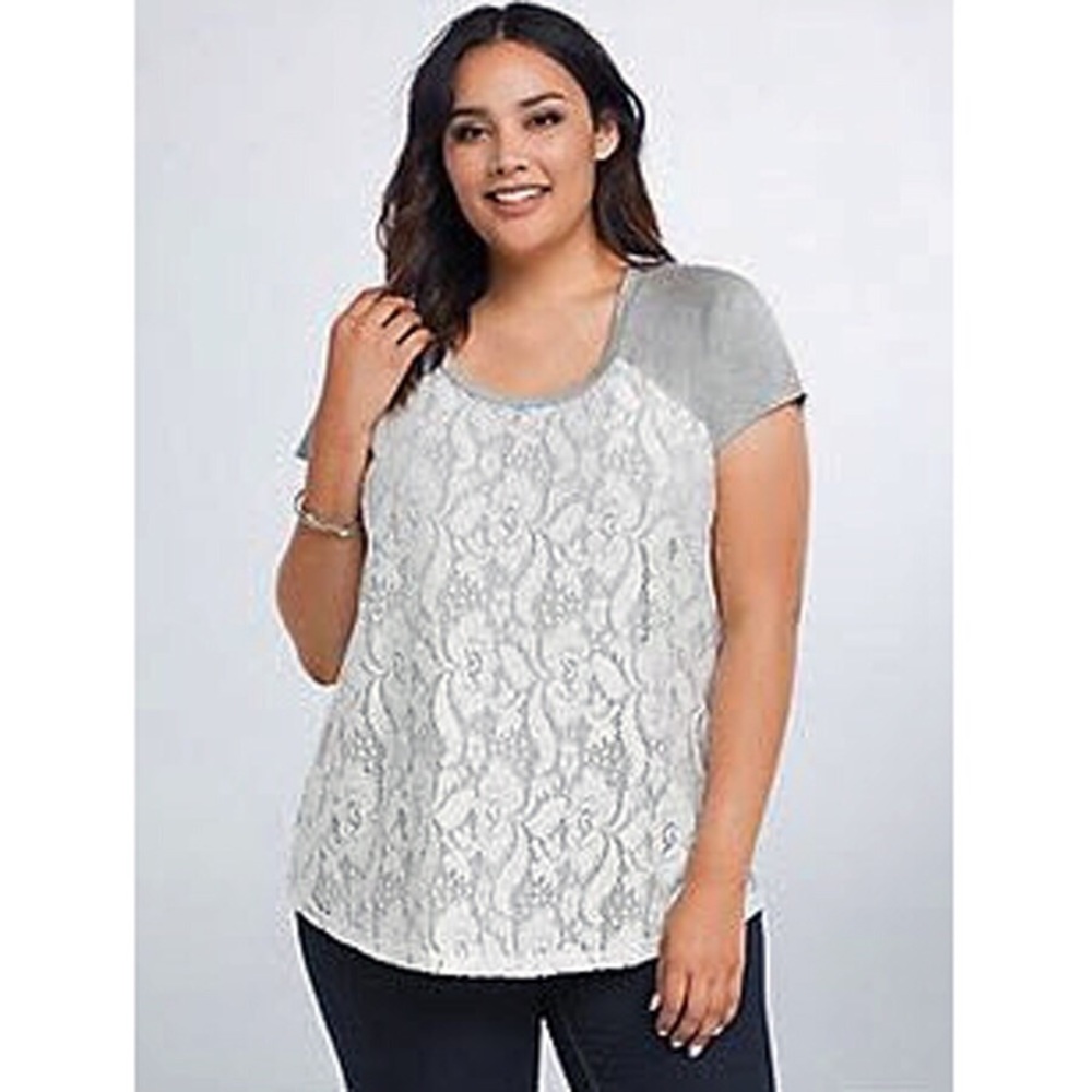 Torrid Lace Front Tee 3X Gray White