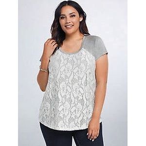 Torrid Lace Front Tee 3X Gray White