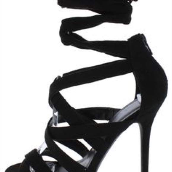 Black Faux Suede Wrap Me Up Heel - Picture 2 of 6