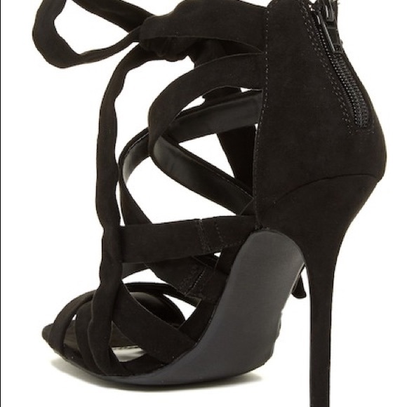 Black Faux Suede Wrap Me Up Heel - Picture 3 of 6