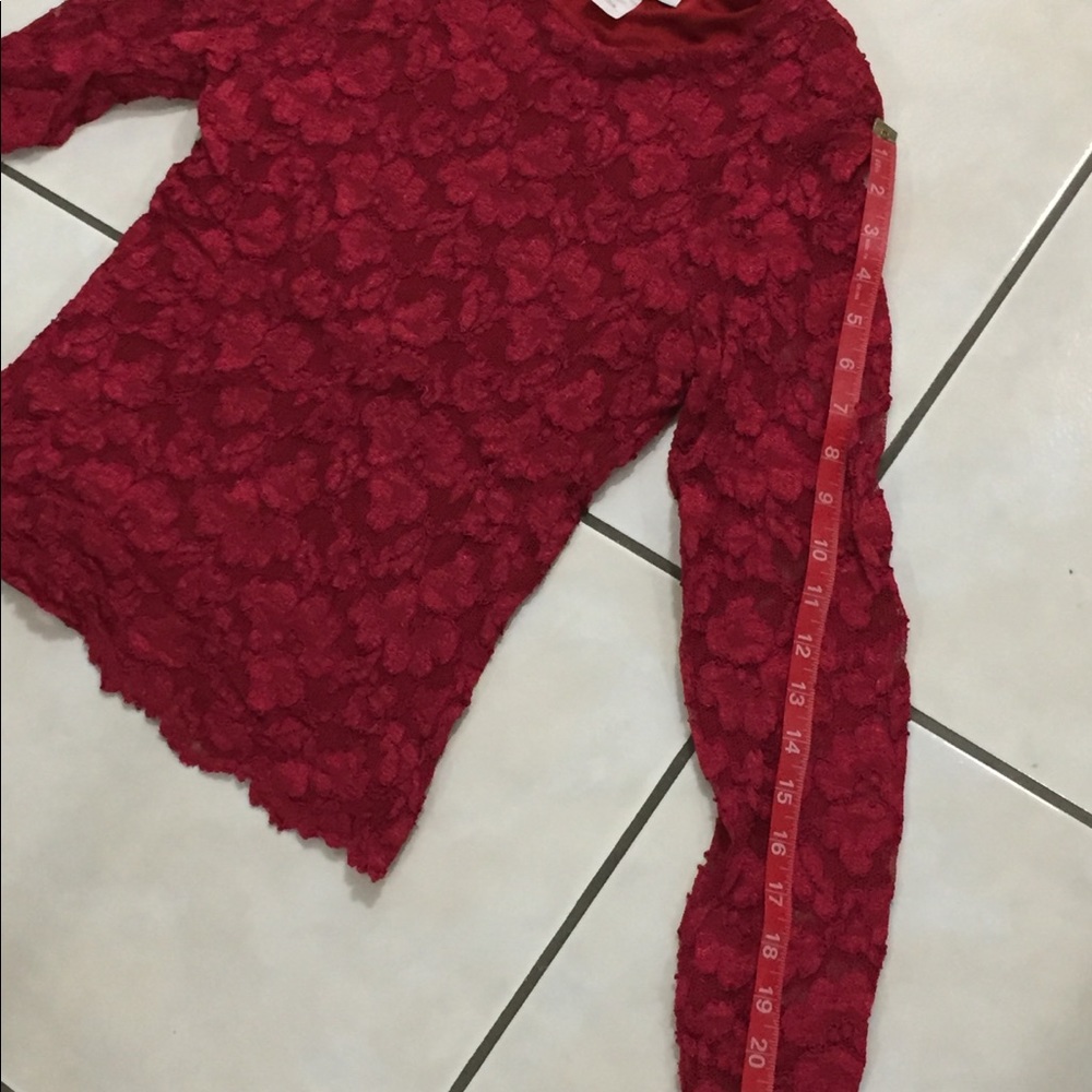 Petite Sophisticate vibrant red lace top