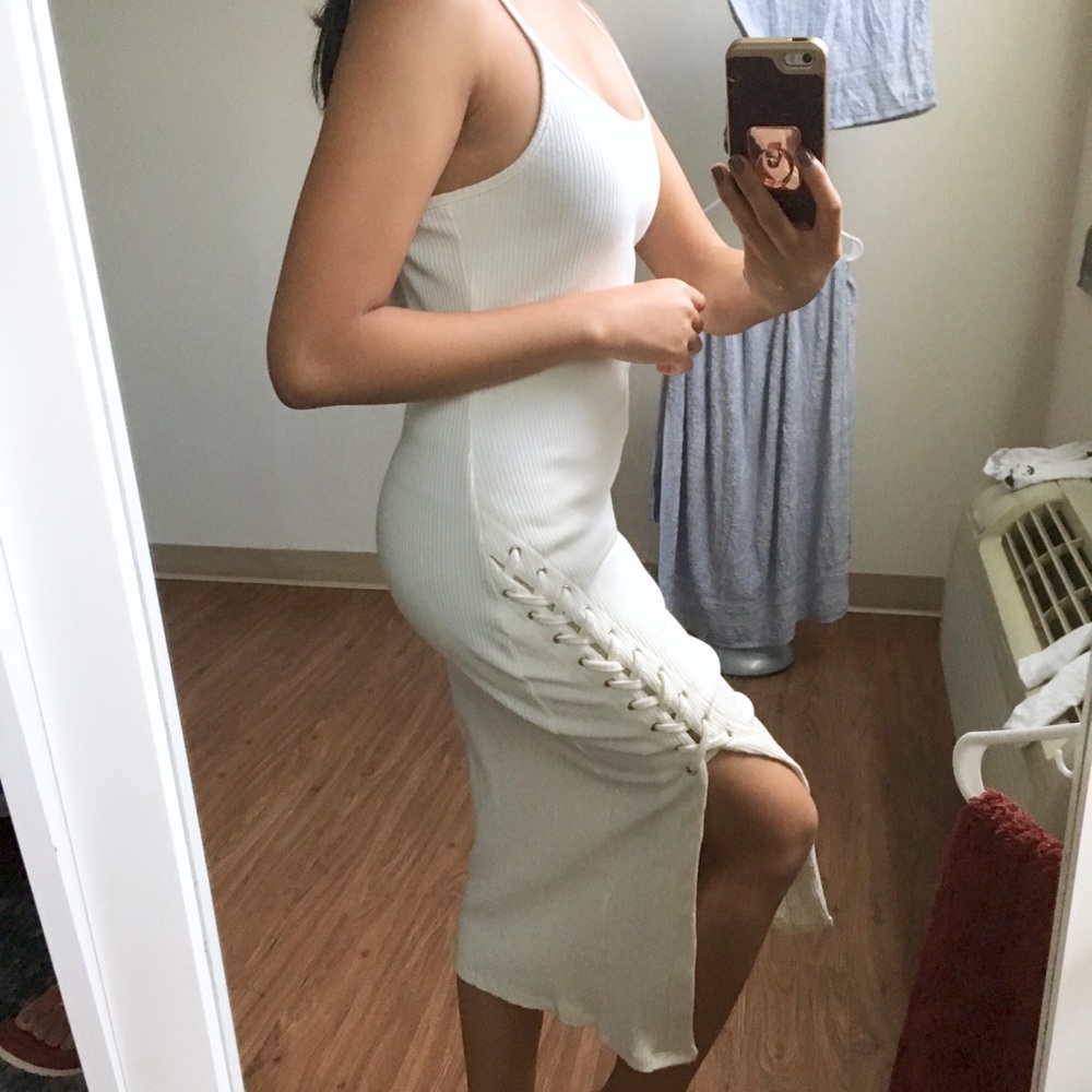 White Ribbed Maxi Bodycon Dress