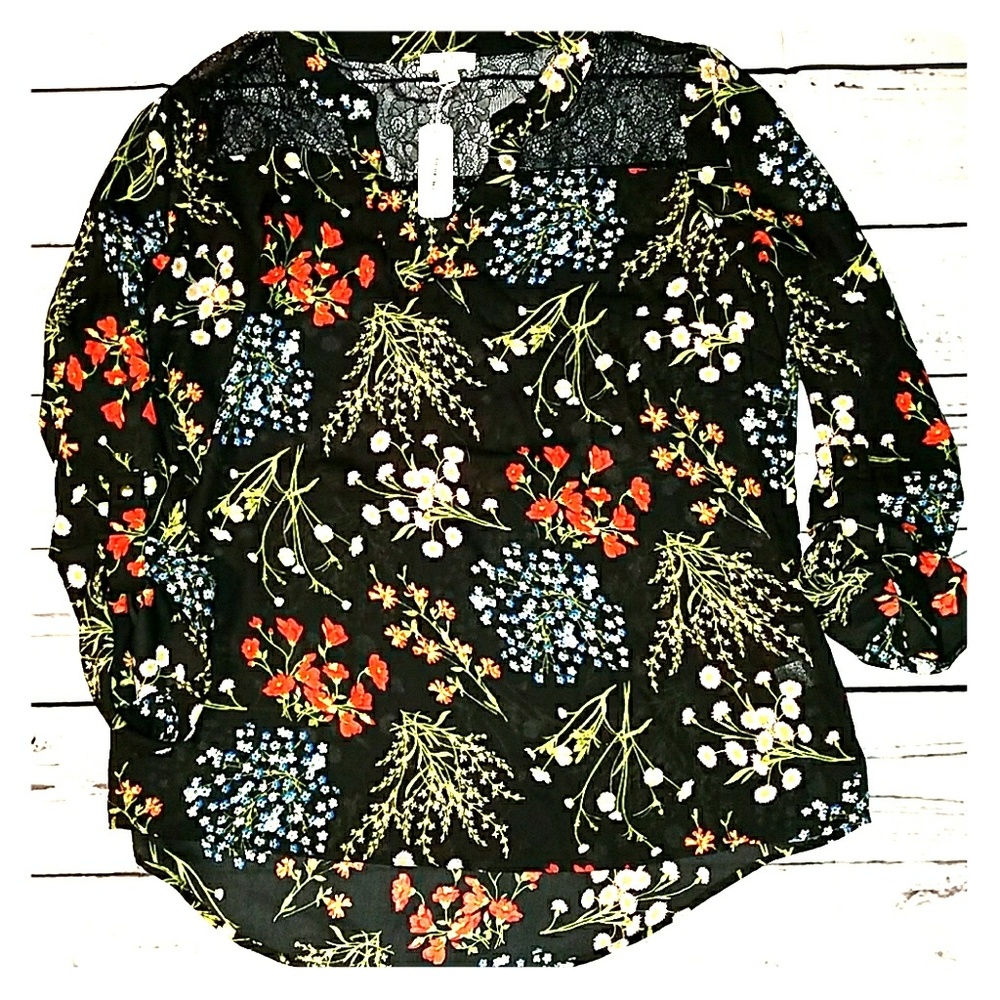 Charming Charlie Blouse with Lace Accents