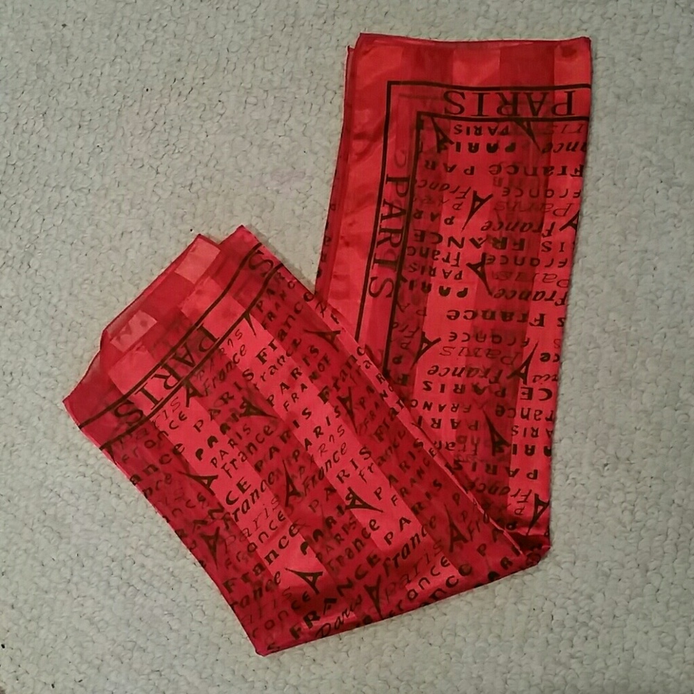 New Silky Red Paris Scarf