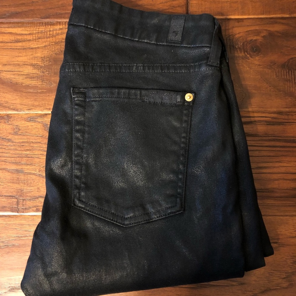 7 For All Mankind Black Coated Skinny Jeans