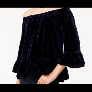 Blue velvet off shoulder top