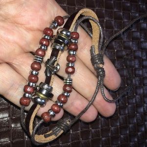NWT 3 strand leather beaded bracelet