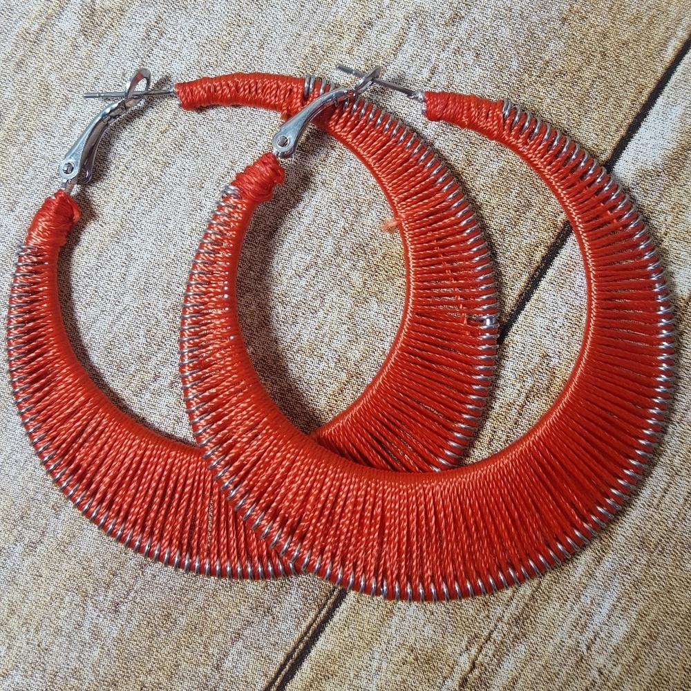 Hoop Earrings. Orange threaded.