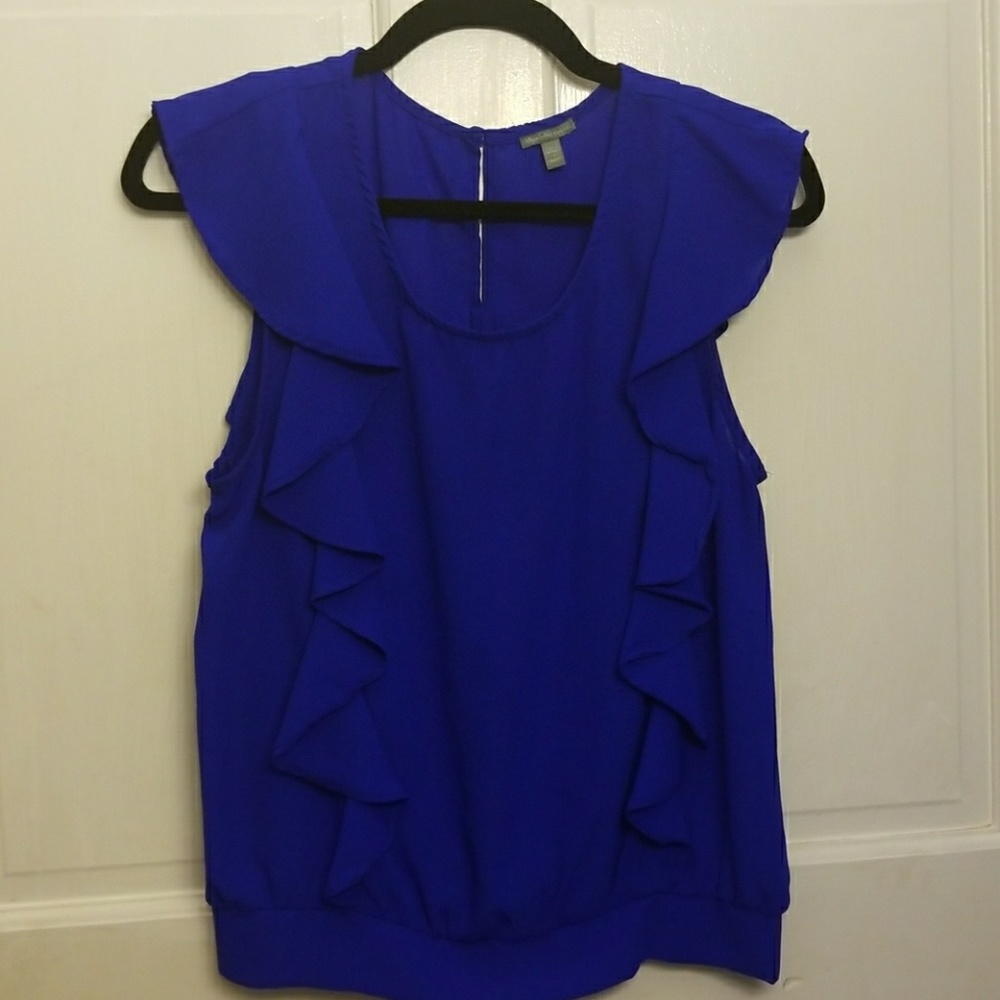 Blue ruffle blouse