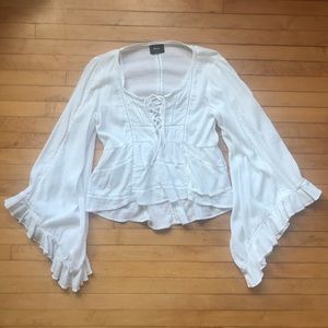 Nasty Gal White Bell Sleeve Boho Lace Up Top
