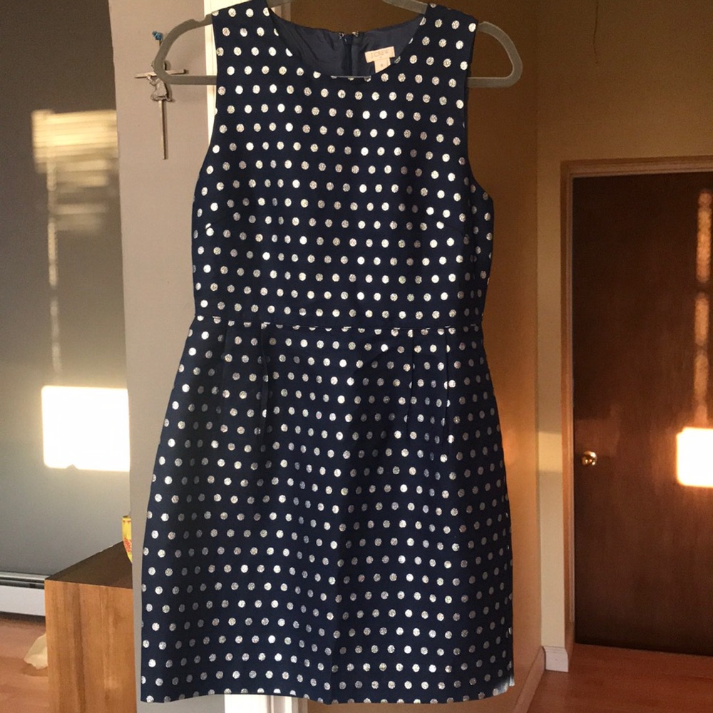J Crew Factory sleeveless polka dot dress.