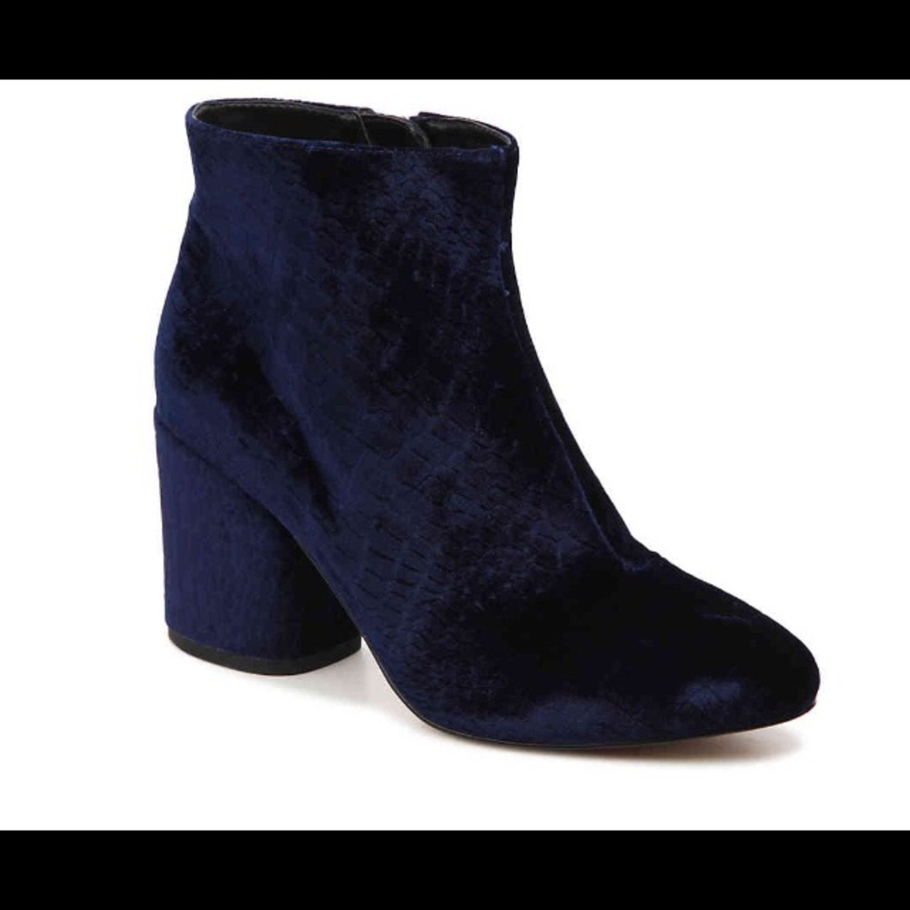Blue velvet booties