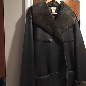 Genuine leather and alpaca lined coat