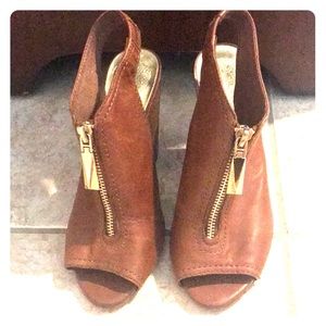 Thick heel open back bootie