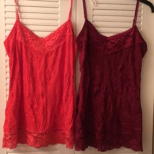 Lacy, crinkle orange and red tank tops