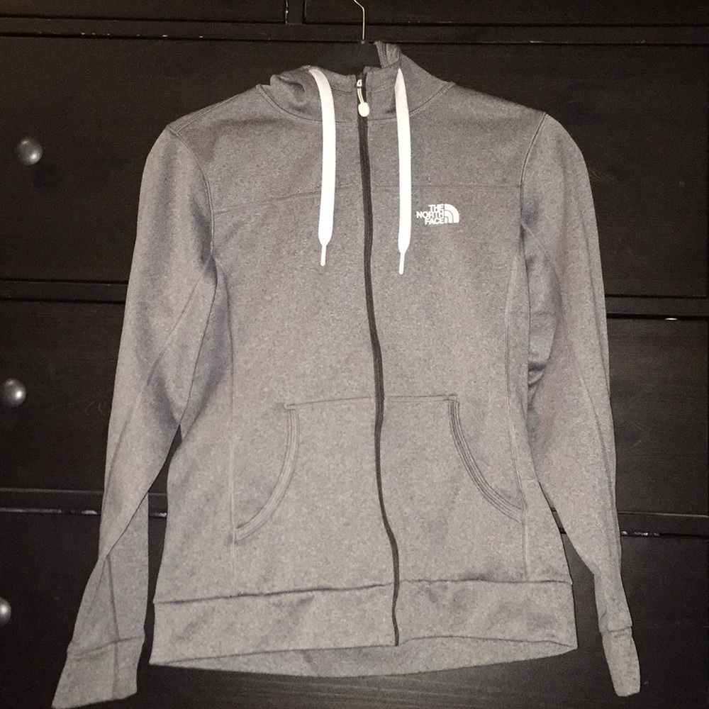 Grey north face zip up jacket
