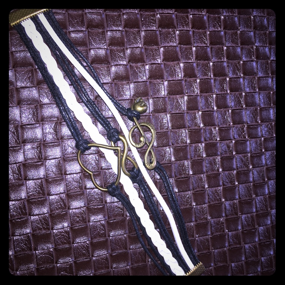 NWT black white multi strand leather bracelet