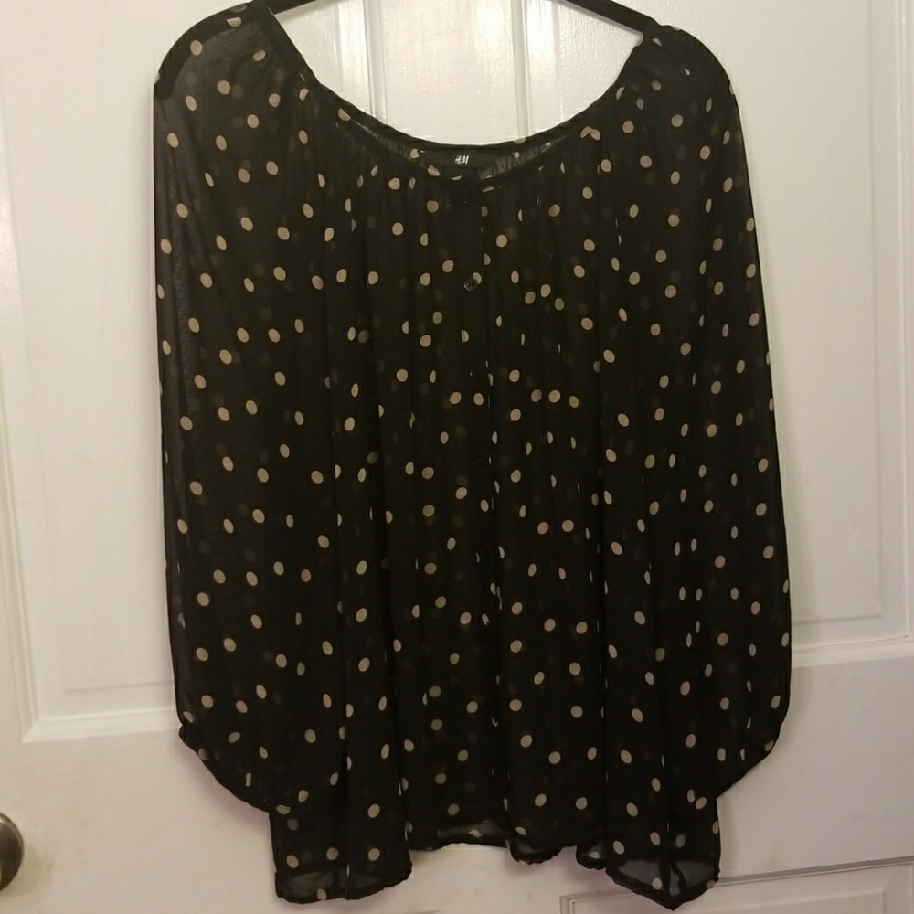 Black blouse with tan polka dots