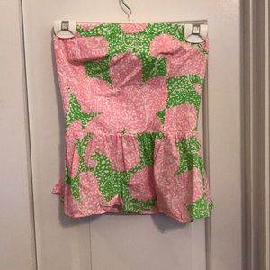 Lilly Pulitzer pink and green strapless top!